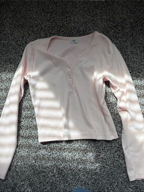 Aritzia Pale Pink Long Sleeve Henley Tee